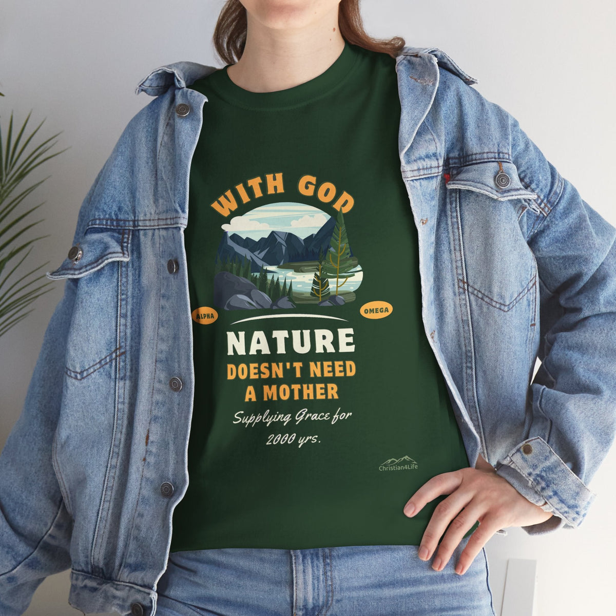Unisex "With God Nature doesn't need a mother" Heavy Cotton Christian Tee