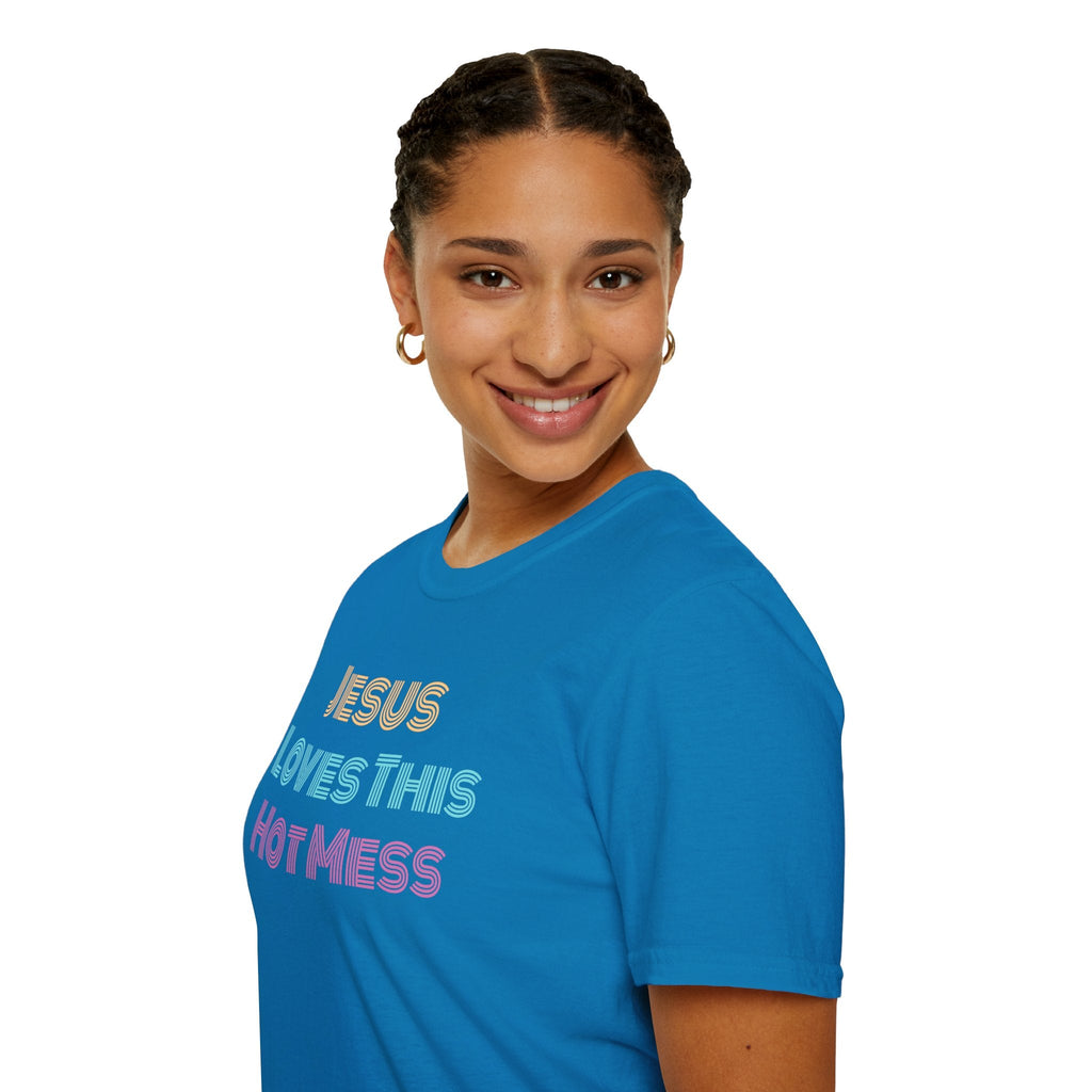 Unisex "Jesus Loves this Hot Mess" Christian Cotton Softstyle T-Shirt