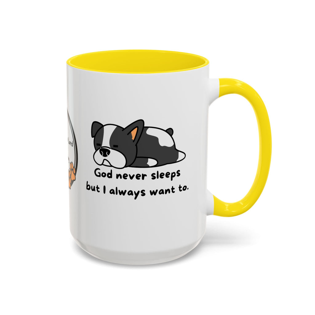 Christian "God never sleeps" 11 oz and 15oz Accent Mug, multiple colors, Christian Mug