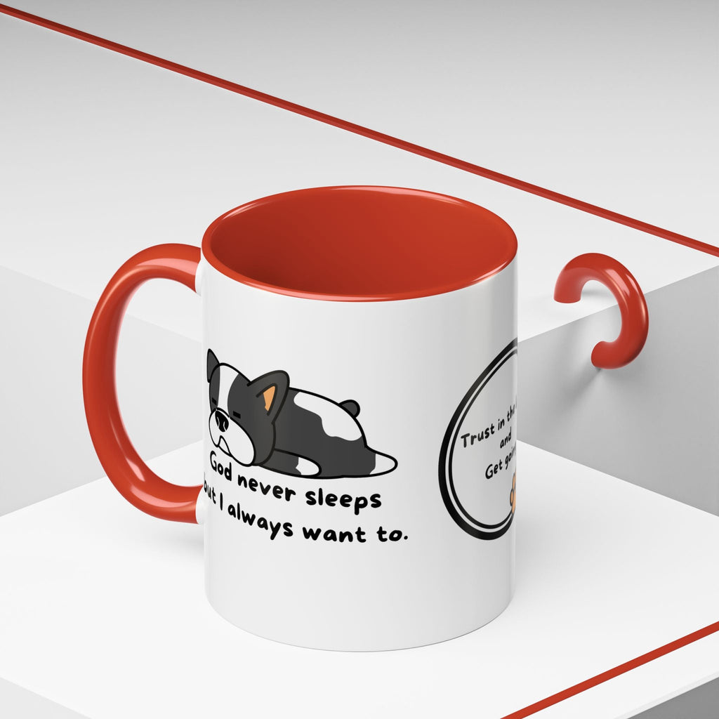 Christian "God never sleeps" 11 oz and 15oz Accent Mug, multiple colors, Christian Mug