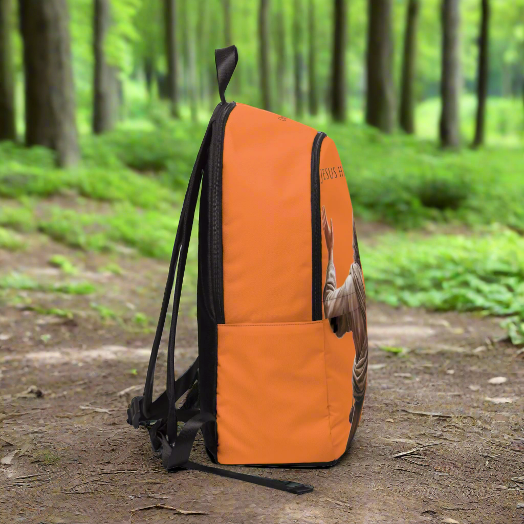 "Jesus Has My Back" Graphic design Christian Backpack (Choose Orange Shade)