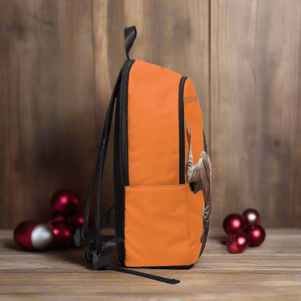 "Jesus Has My Back" Graphic design Christian Backpack (Choose Orange Shade)
