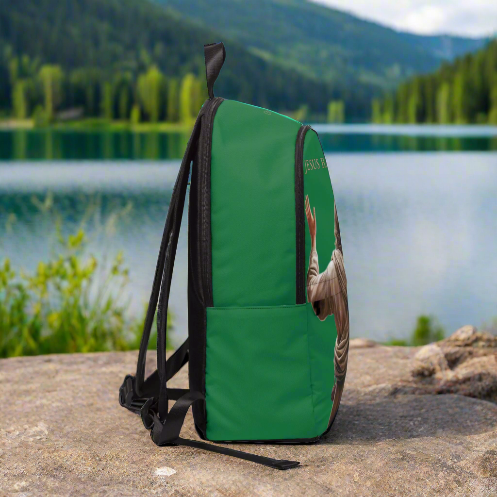 "Jesus Has My Back" Christian Backpack (Choose Green Shade)