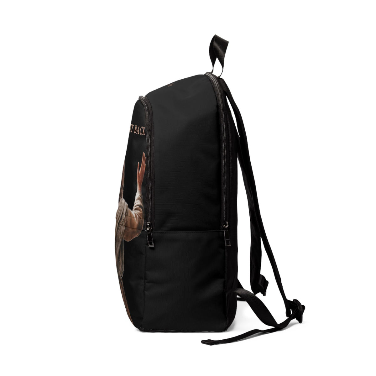 "Jesus Has My Back" Graphic design Christian Backpack (black)