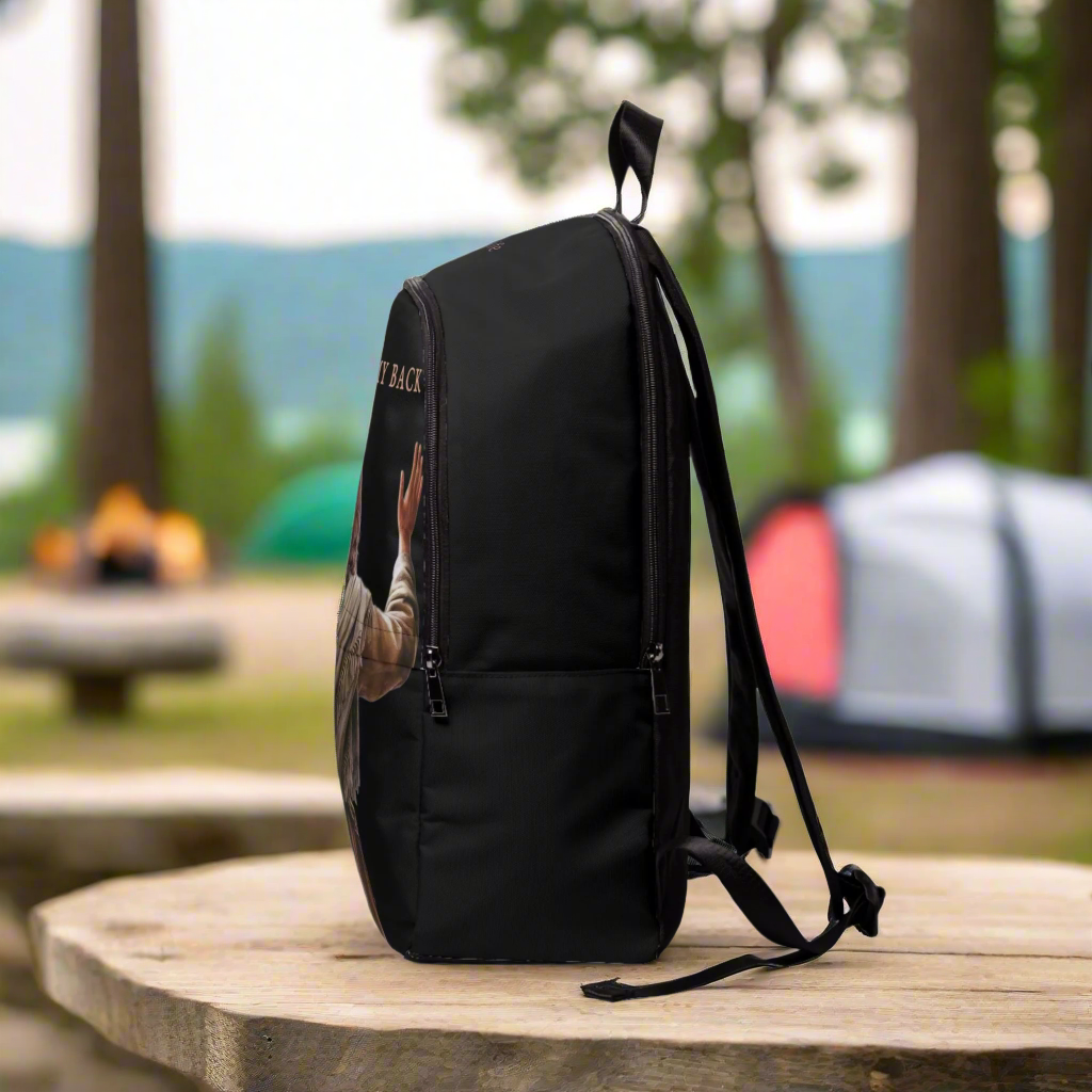 "Jesus Has My Back" Graphic design Christian Backpack (black)
