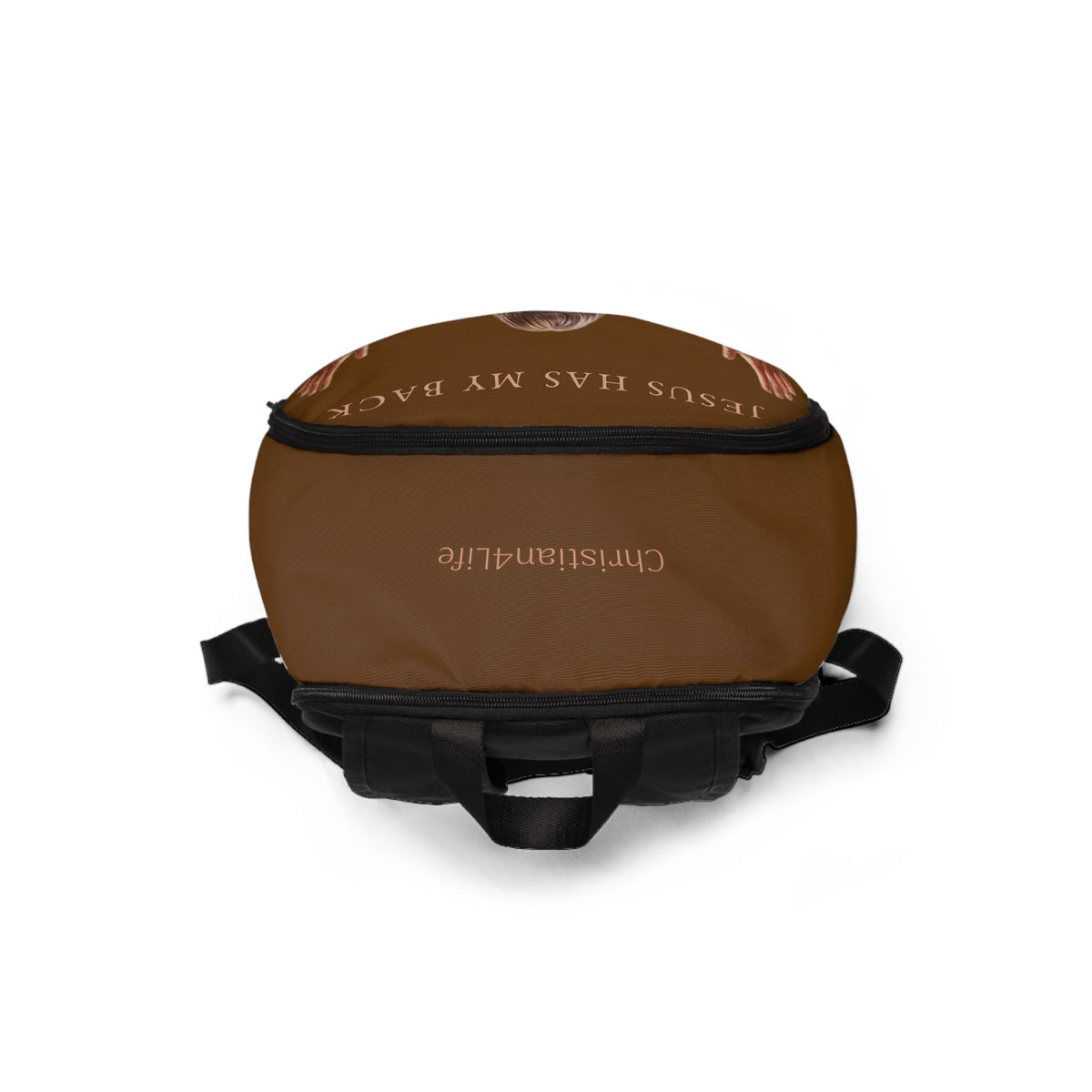 "Jesus Has My Back" Graphic design Christian Backpack (Choose Brown Shade)