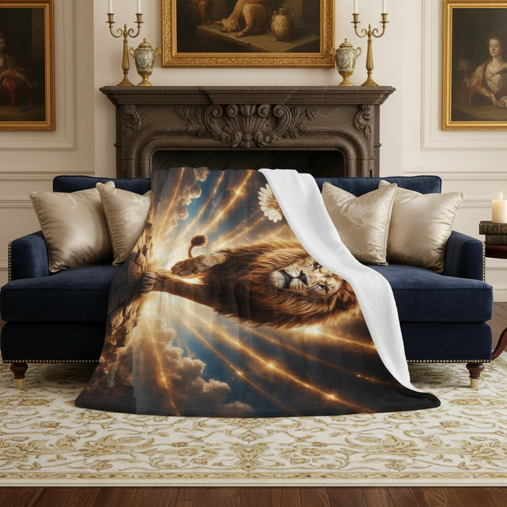 Lion of Judah, Holy Spirit, Clouds and Golden Rays -Ultra-Soft Micro Fleece Blanket (4 sizes)