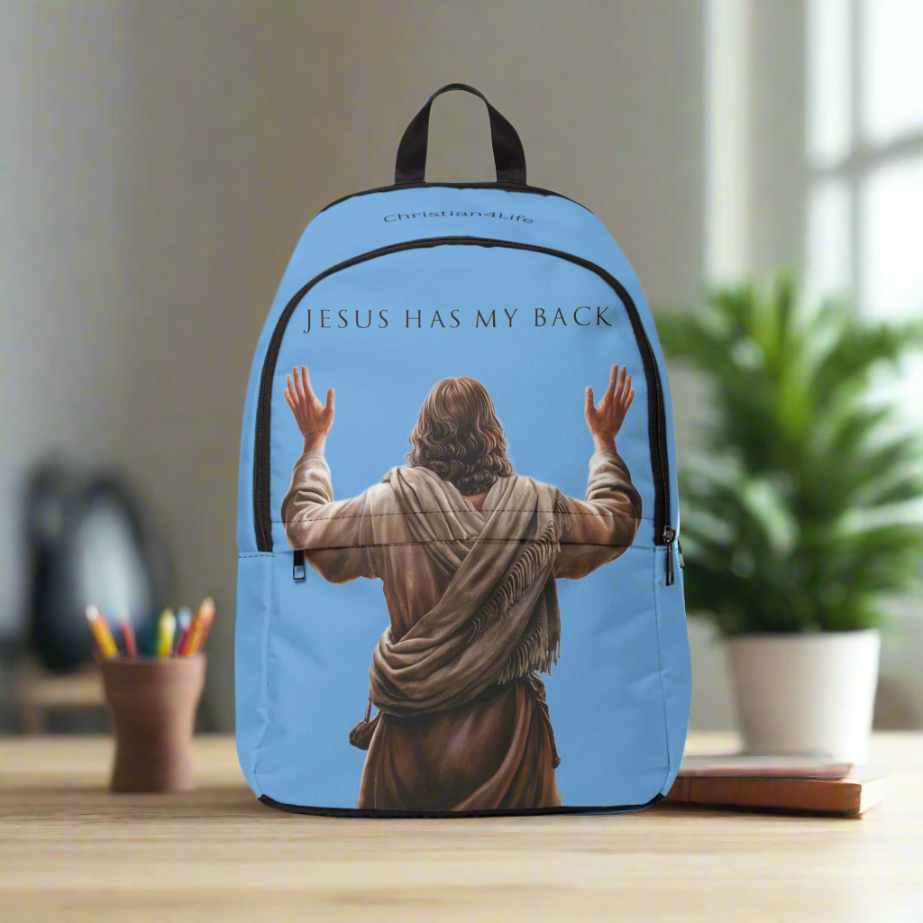 "Jesus Has My Back" design Christian Backpack (Choose Blue Shade)