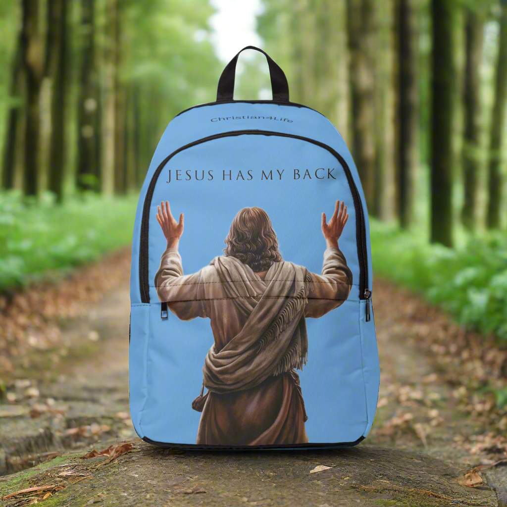 "Jesus Has My Back" design Christian Backpack (Choose Blue Shade)