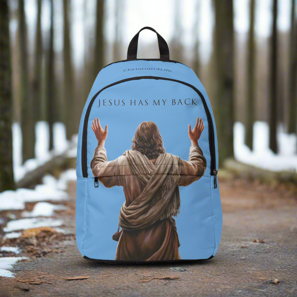 "Jesus Has My Back" design Christian Backpack (Choose Blue Shade)
