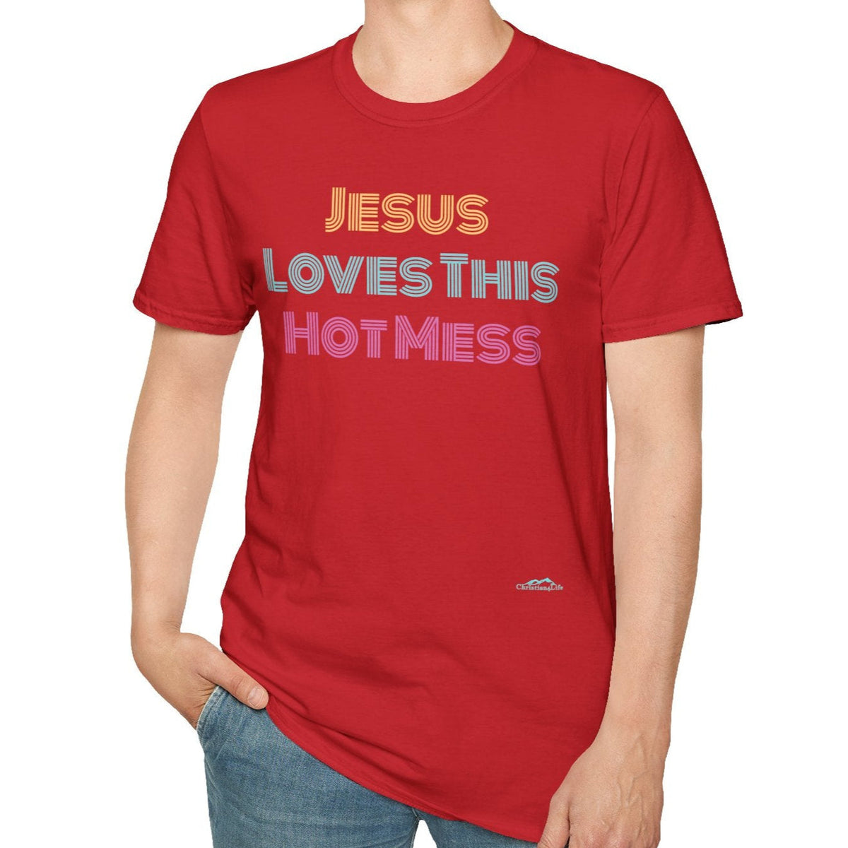 Unisex "Jesus Loves this Hot Mess" Christian Cotton Softstyle T-Shirt