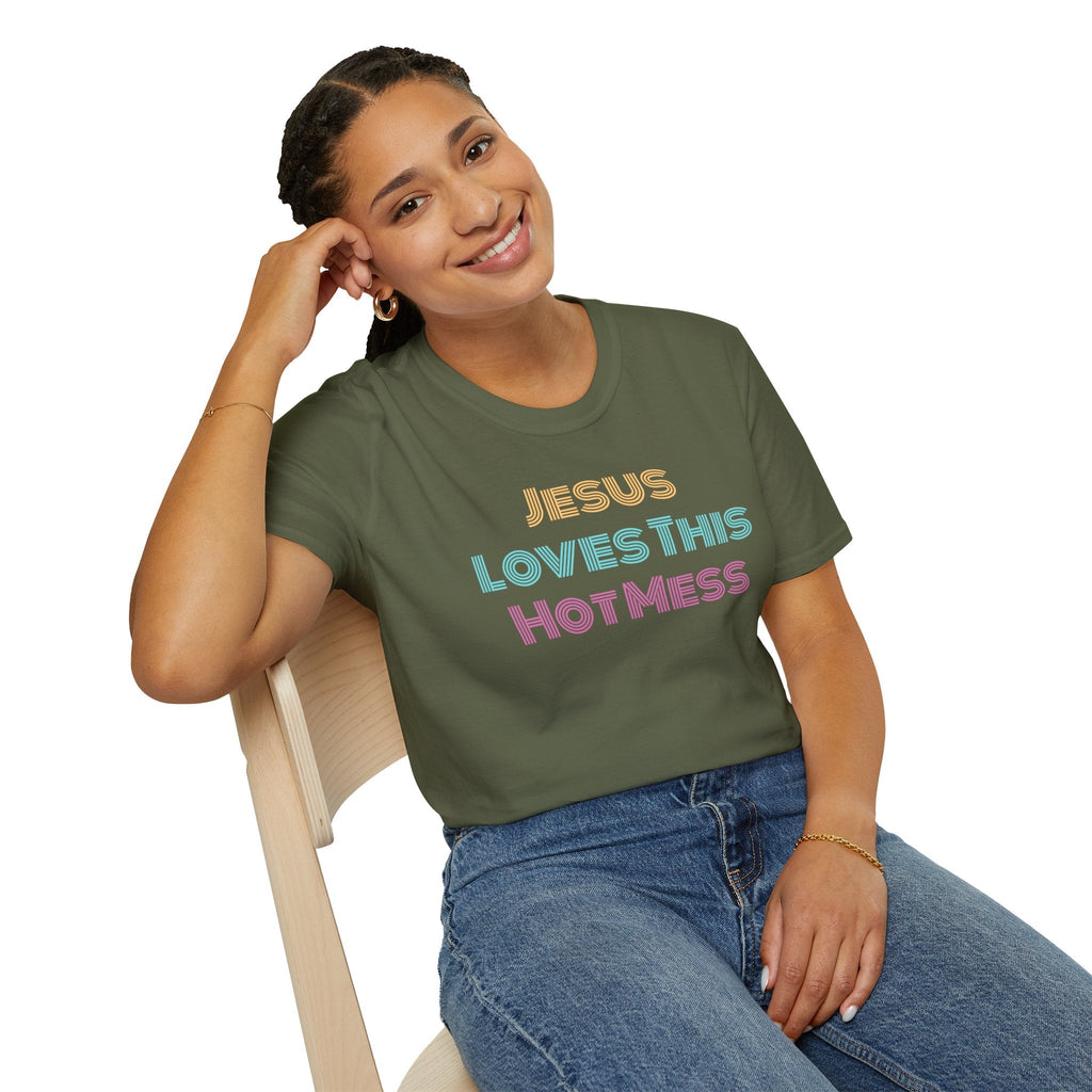 Unisex "Jesus Loves this Hot Mess" Christian Cotton Softstyle T-Shirt