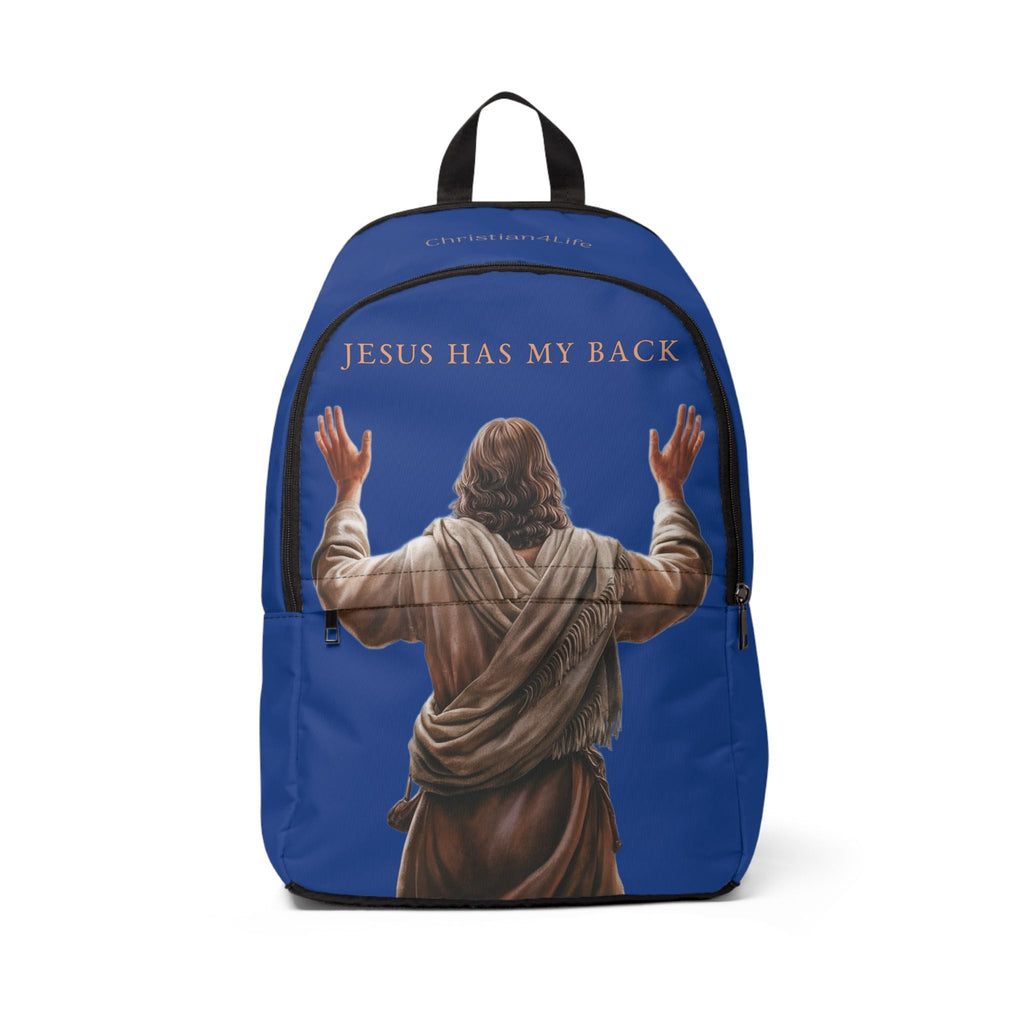"Jesus Has My Back" design Christian Backpack (Choose Blue Shade)