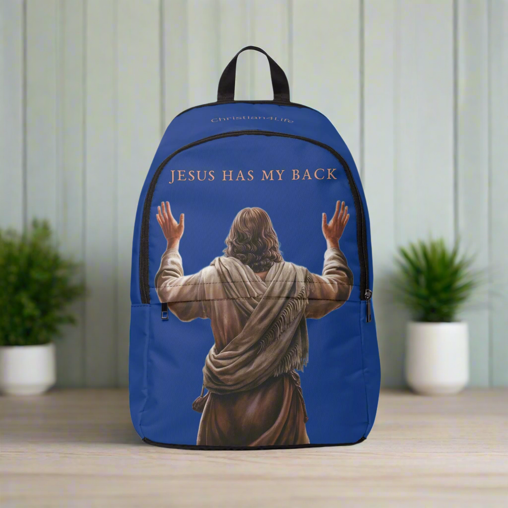 "Jesus Has My Back" design Christian Backpack (Choose Blue Shade)