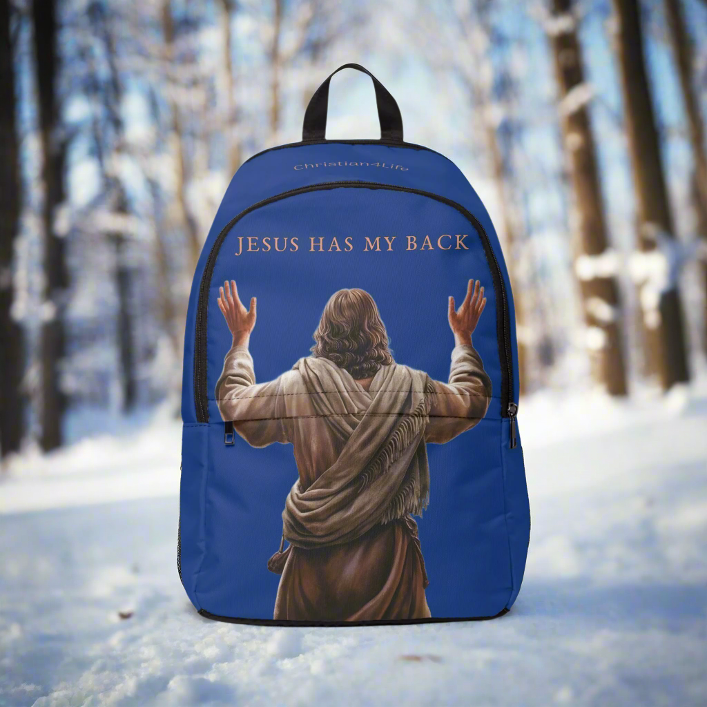 "Jesus Has My Back" design Christian Backpack (Choose Blue Shade)