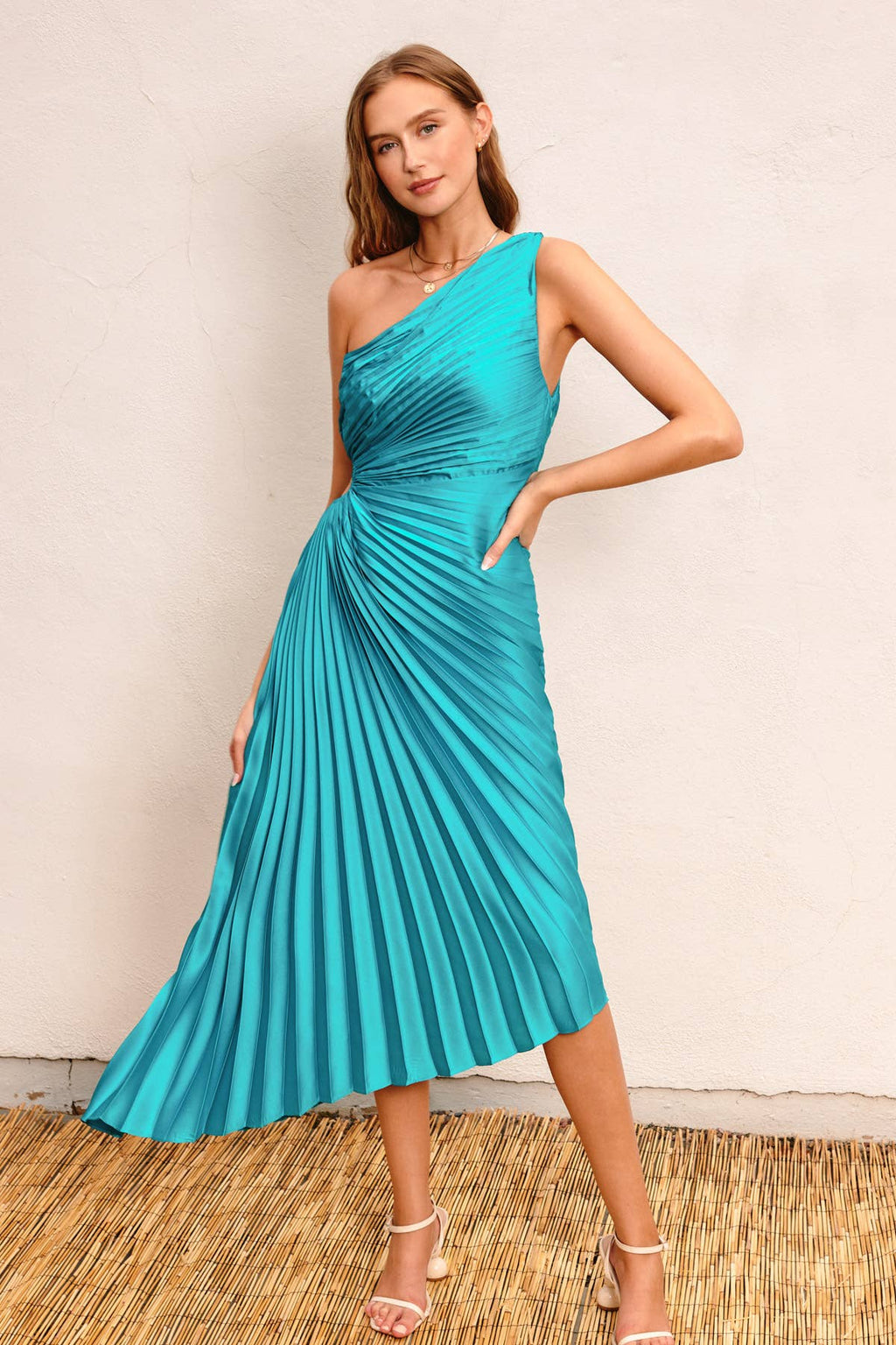 Olympia Asymmetrical Pleated Maxi Dress