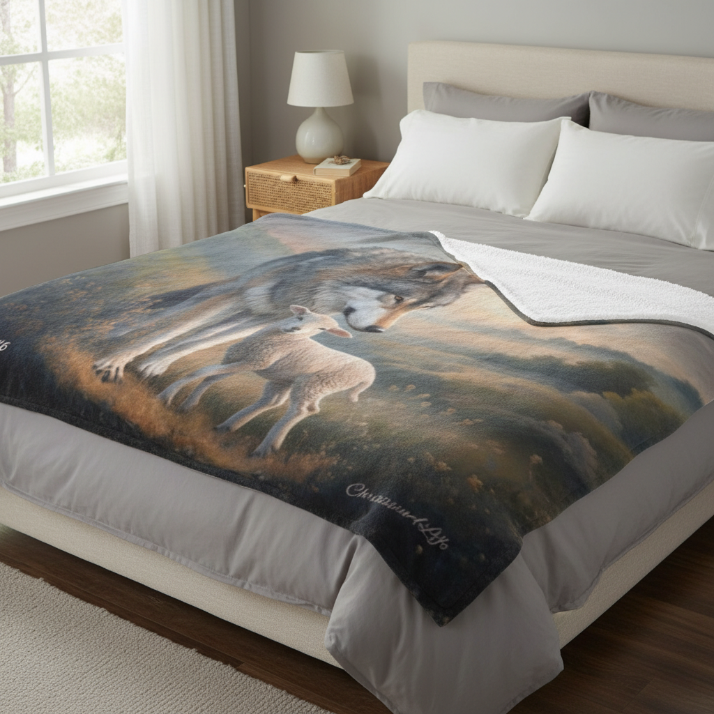 Wolf and Lamb-Isaiah 11:6 -Ultra-Soft Micro Fleece Blanket (multiple sizes)
