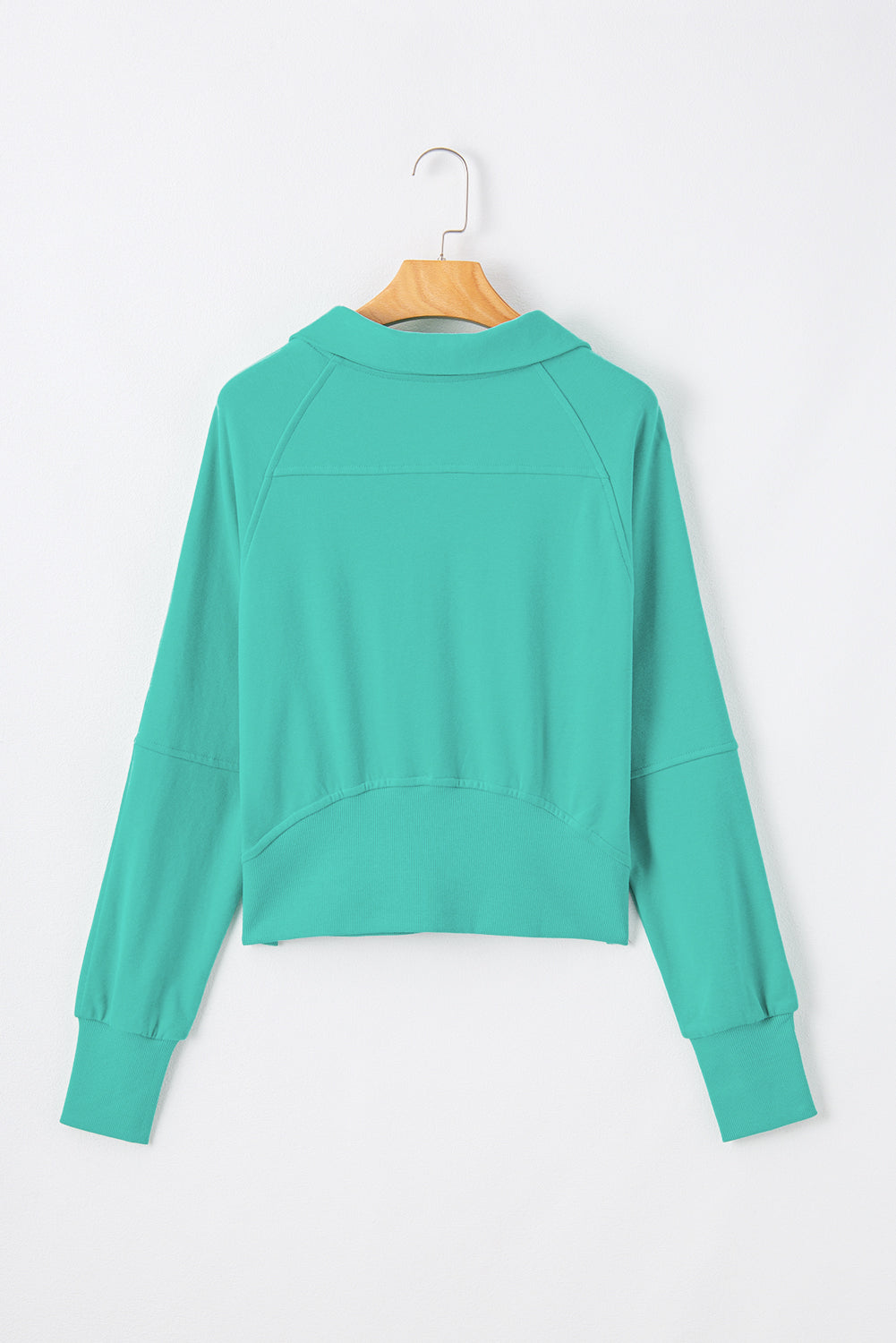 Smoke Green Quarter Zip Stand Neck Kangaroo Pocket Sweatshirt
