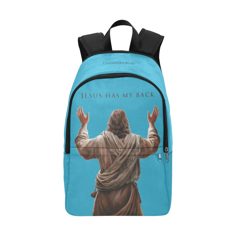 "Jesus Has My Back" design Christian Backpack (turquoise)