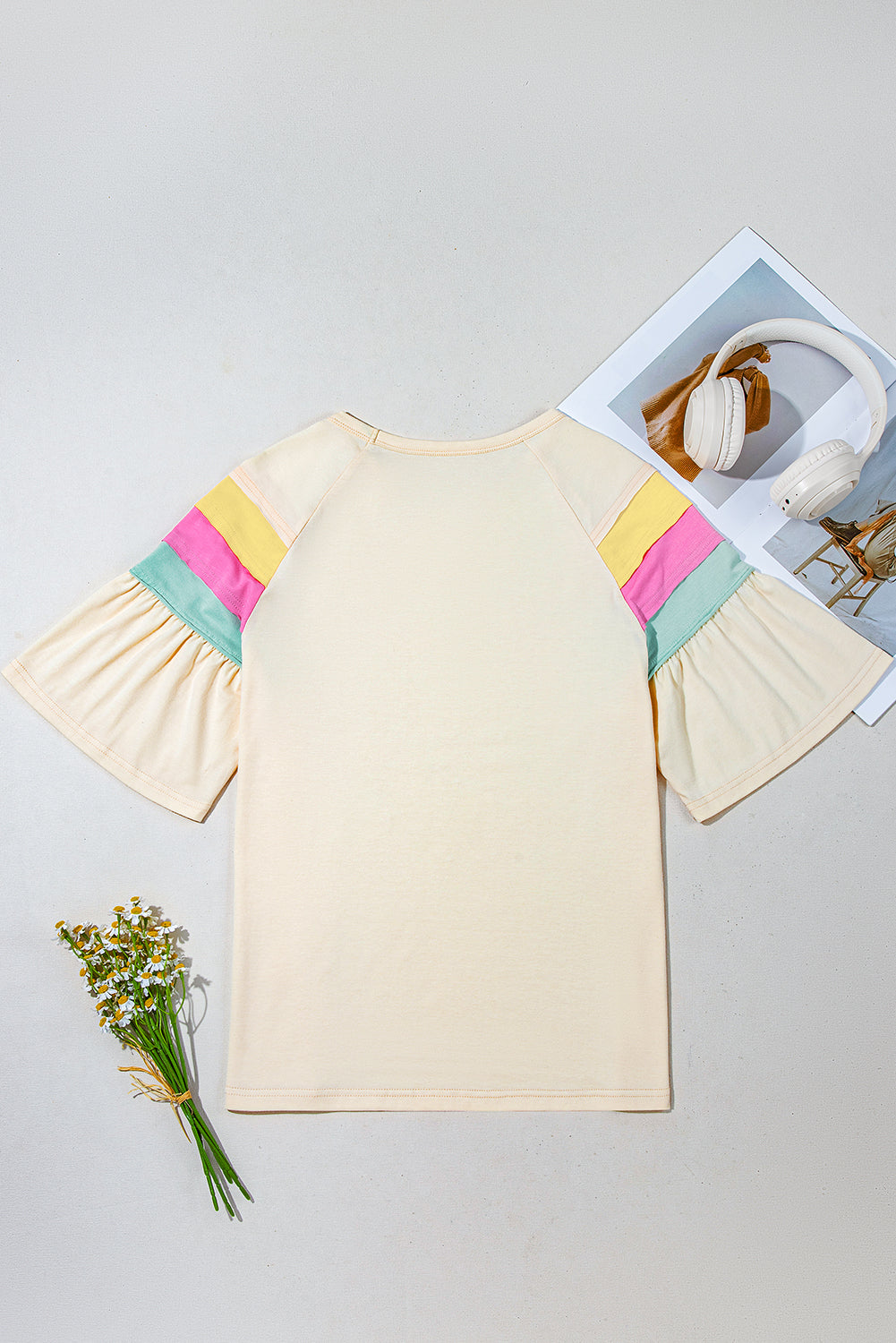 White Colorblock Short Sleeve Round Neck T-Shirt