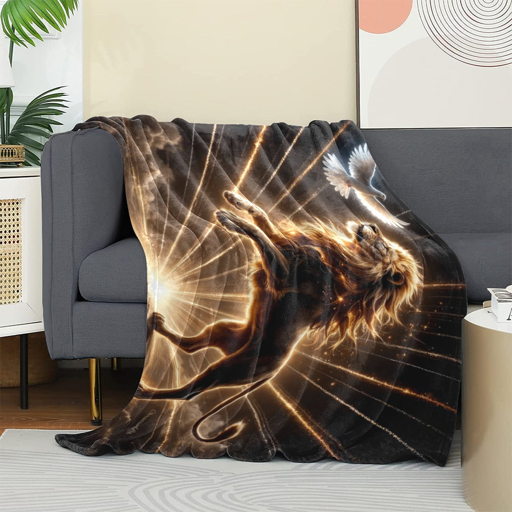 Lion of Judah and Holy Spirit with Golden Rays -Ultra Soft Micro Fleece Blanket (multiple sizes)