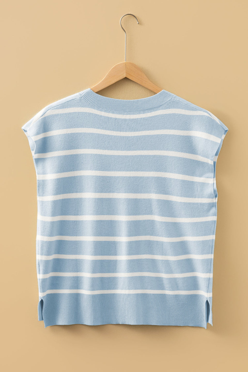 Parchment Side Slits Crewneck Short Sleeve Sweater Tee