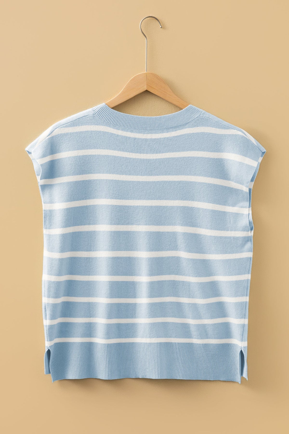 Parchment Side Slits Crewneck Short Sleeve Sweater Tee