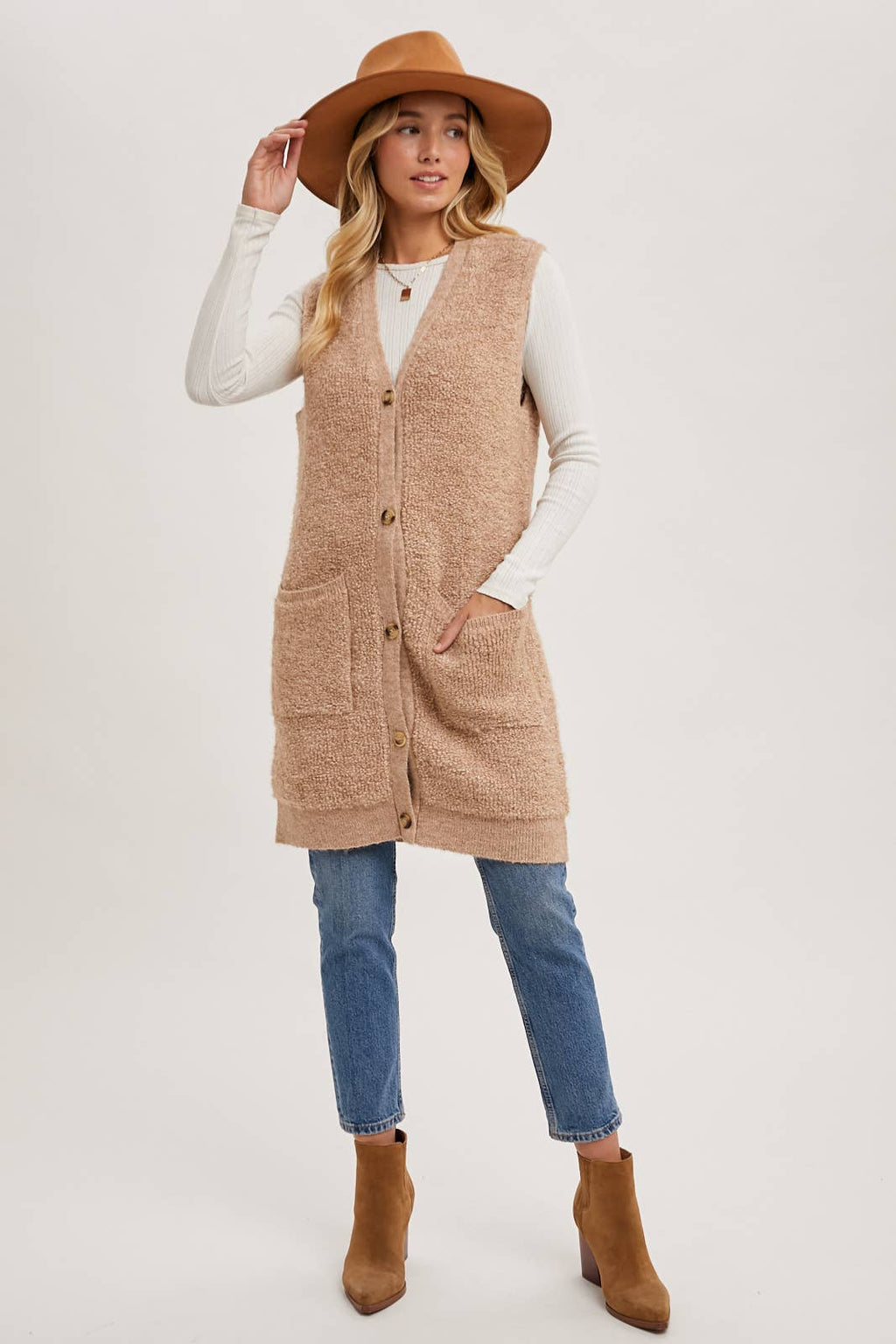 Teddy Knit Long Lined Vest