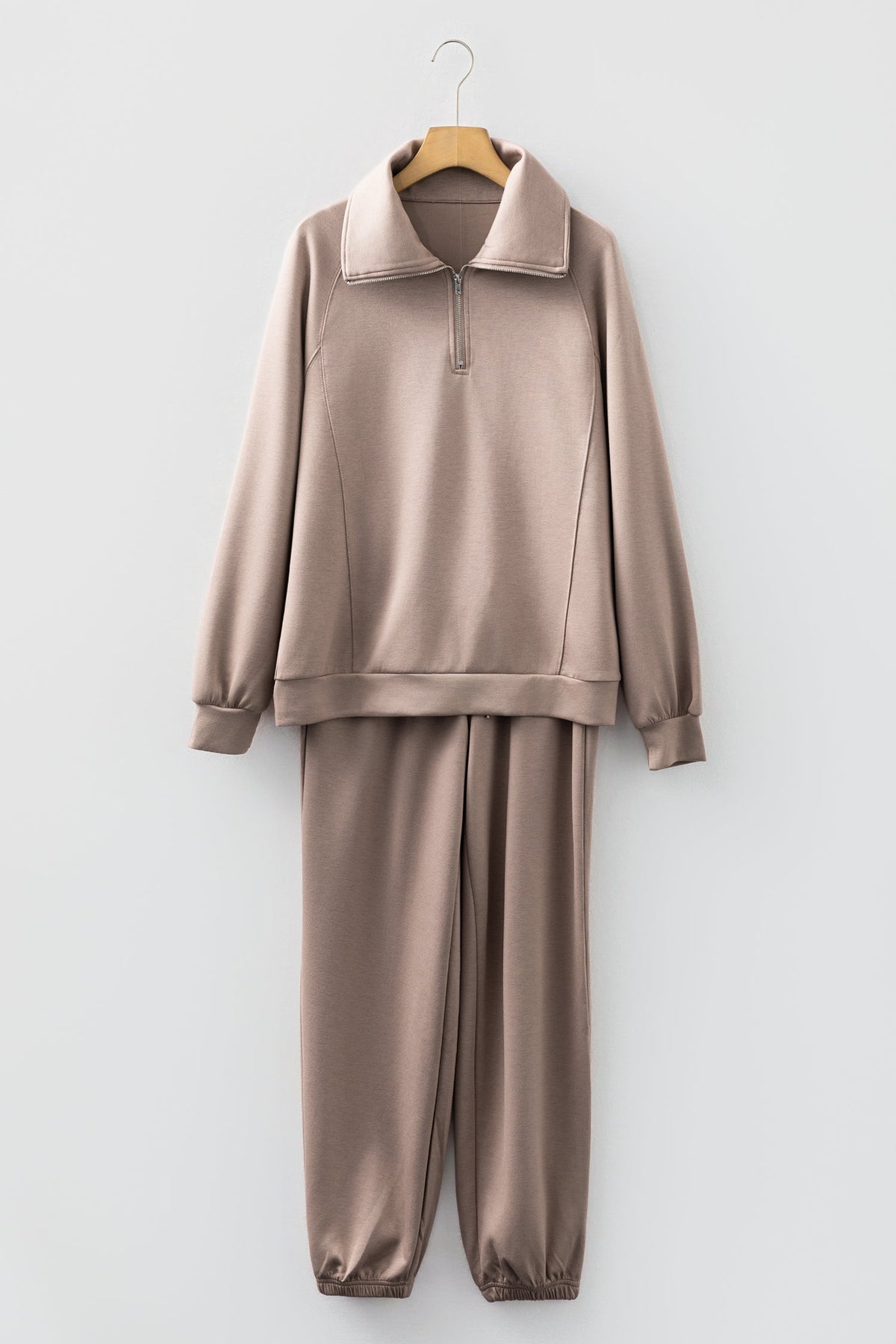 Goat Zip Collar Long Sleeve Top Drawstring Pants Set