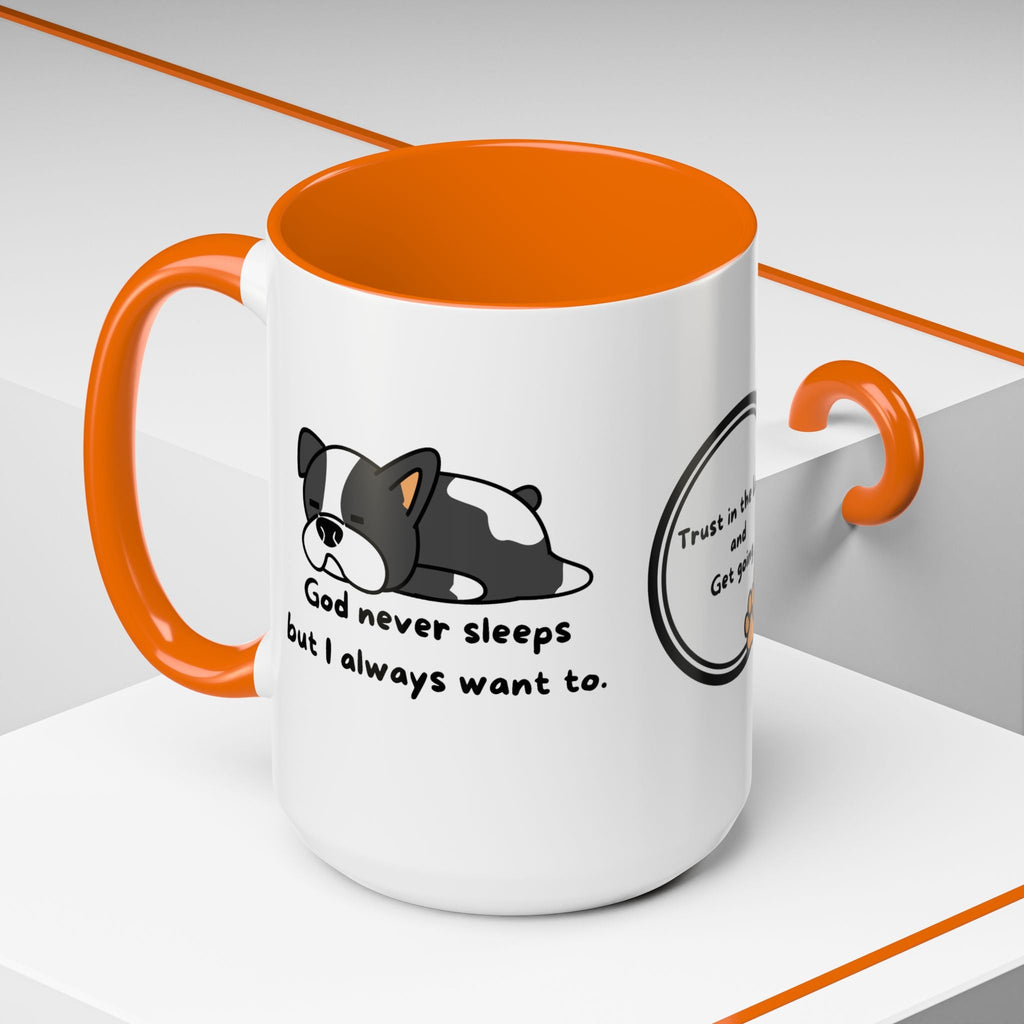 Christian "God never sleeps" 11 oz and 15oz Accent Mug, multiple colors, Christian Mug