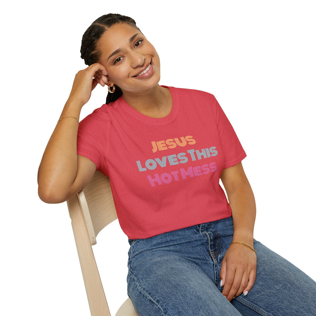 Unisex "Jesus Loves this Hot Mess" Christian Cotton Softstyle T-Shirt