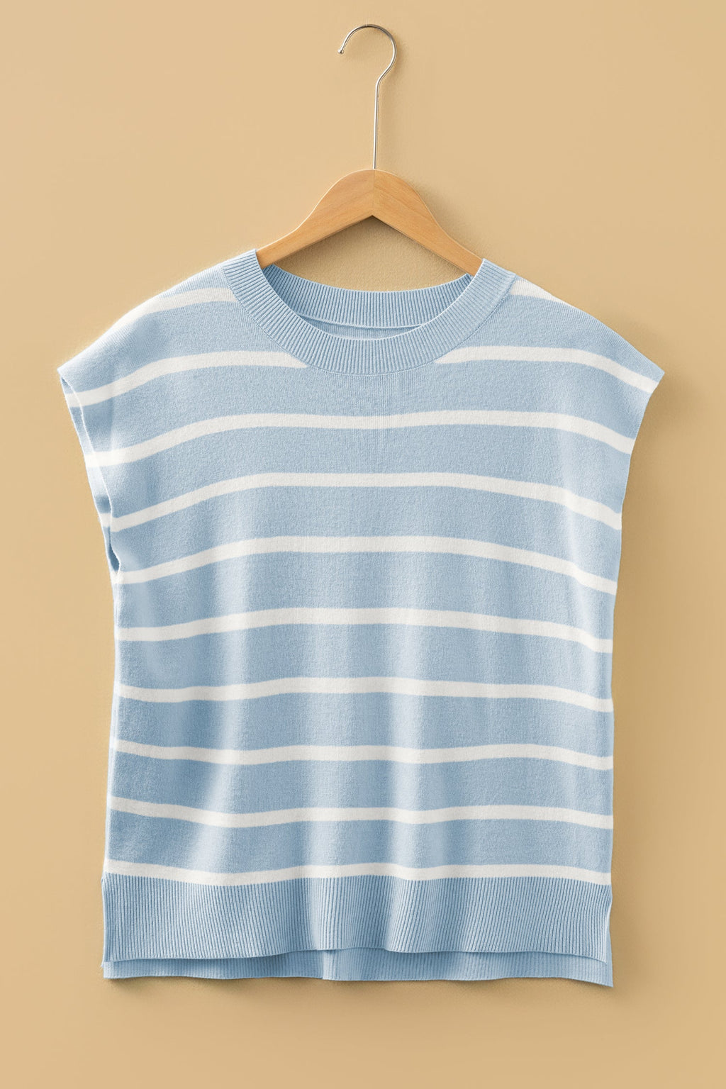 Parchment Side Slits Crewneck Short Sleeve Sweater Tee