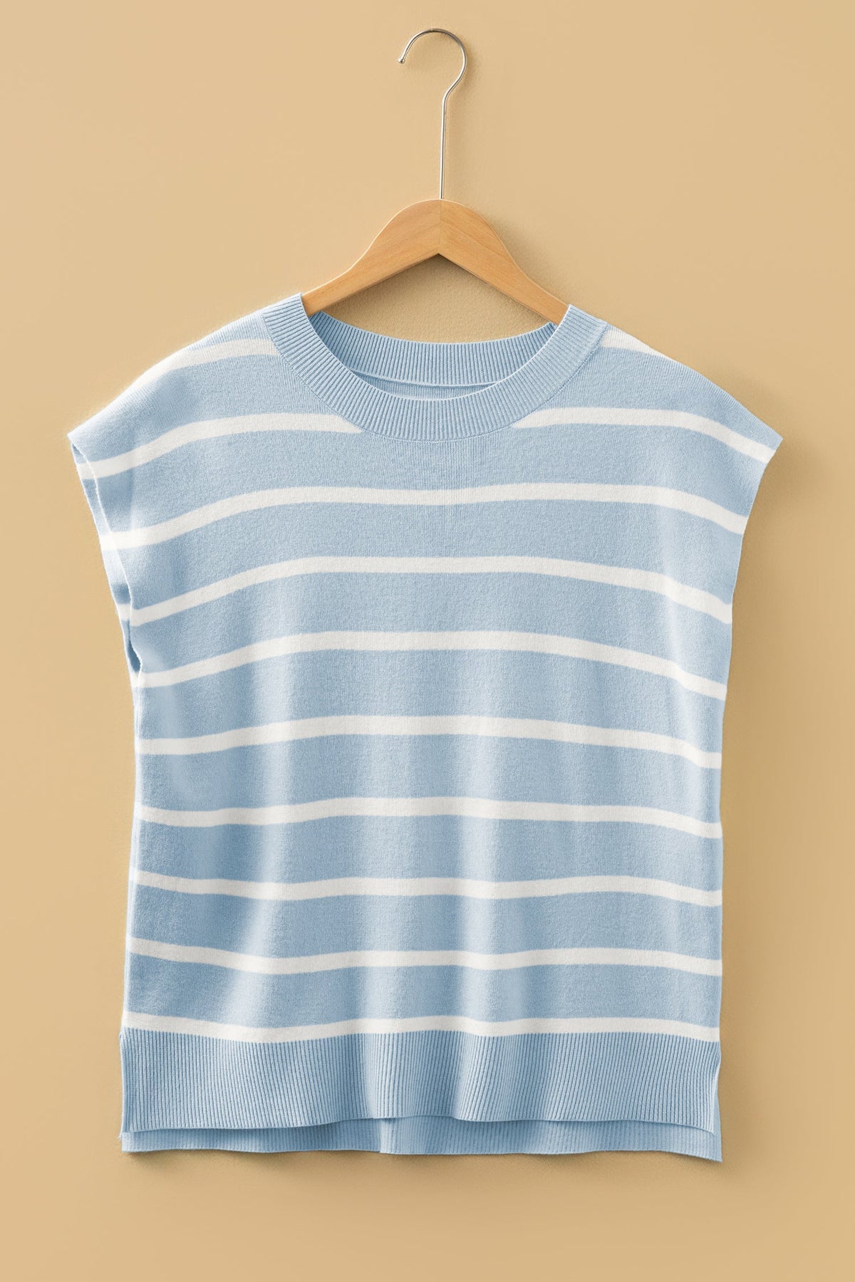 Parchment Side Slits Crewneck Short Sleeve Sweater Tee