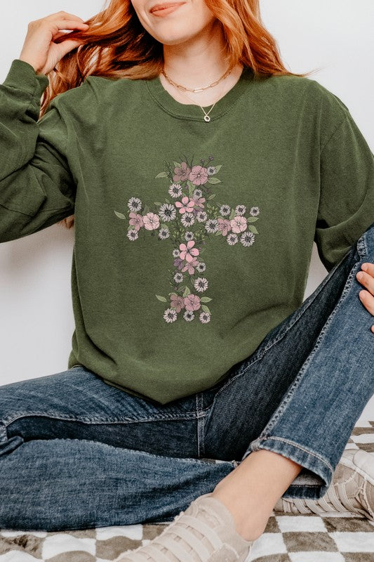 Floral Cross Easter Comfort Colors Long Sleeve