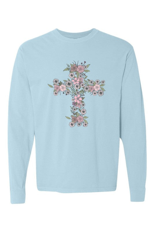 Floral Cross Easter Comfort Colors Long Sleeve