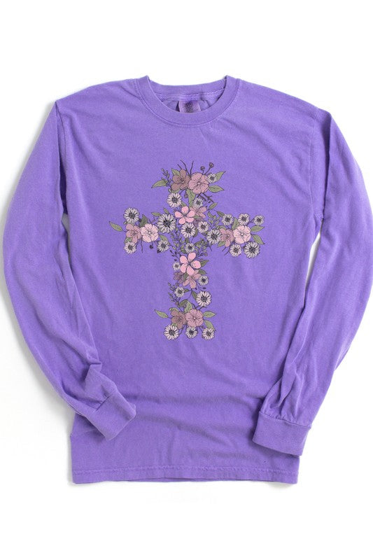 Floral Cross Easter Comfort Colors Long Sleeve