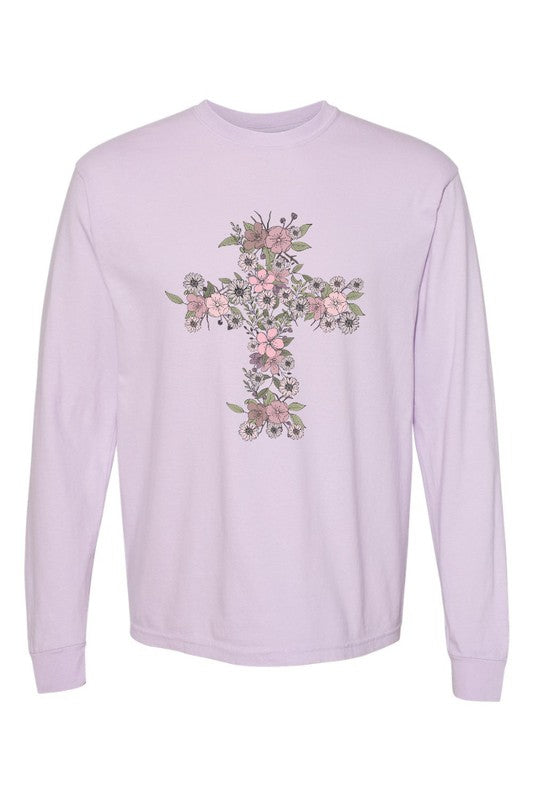 Floral Cross Easter Comfort Colors Long Sleeve