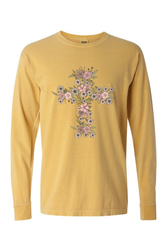 Floral Cross Easter Comfort Colors Long Sleeve