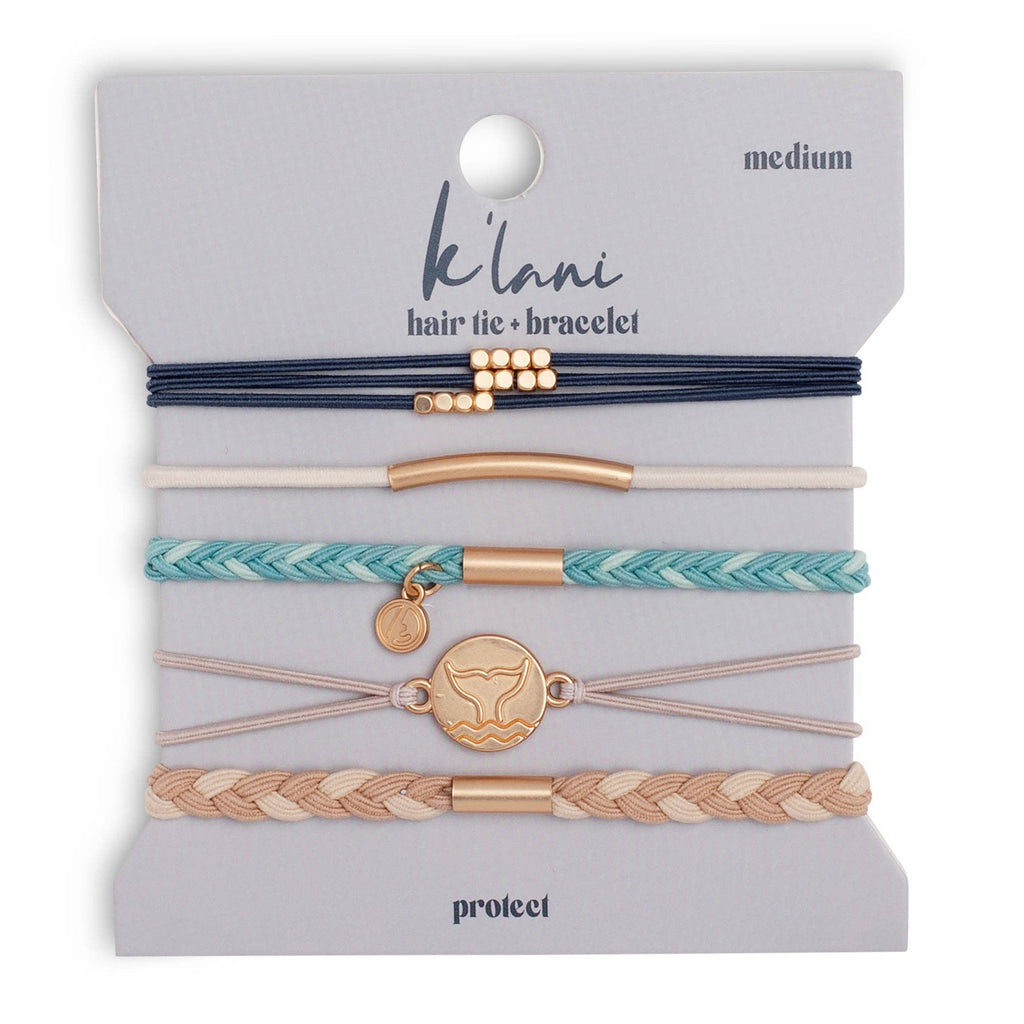"Protect" Beachy Blues and Sands with Whale Charm Hair Tie Bracelets