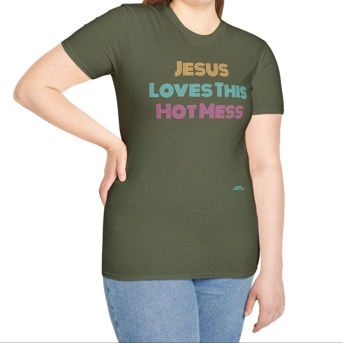 Unisex "Jesus Loves this Hot Mess" Christian Cotton Softstyle T-Shirt