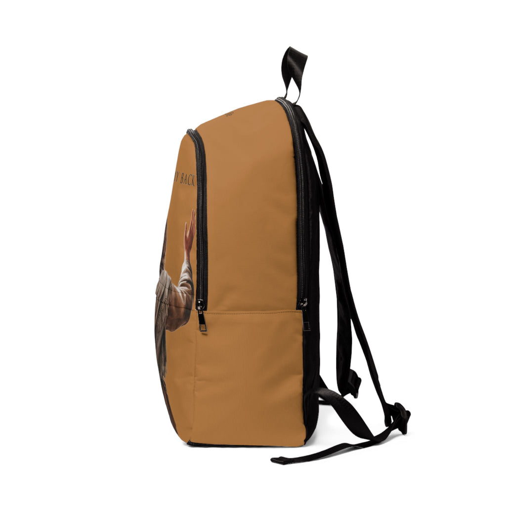 "Jesus Has My Back" Graphic design Christian Backpack (Choose Brown Shade)