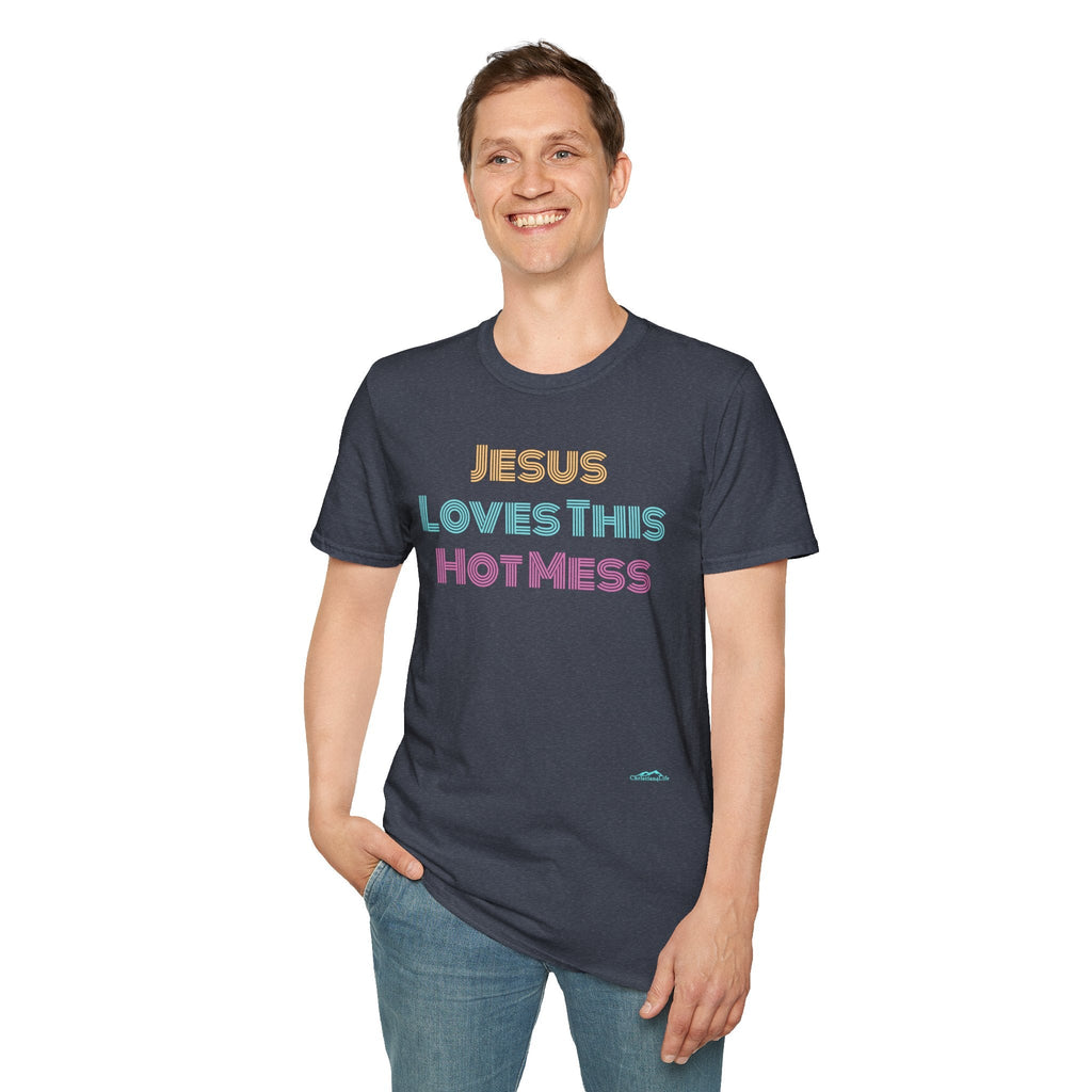 Unisex "Jesus Loves this Hot Mess" Christian Cotton Softstyle T-Shirt