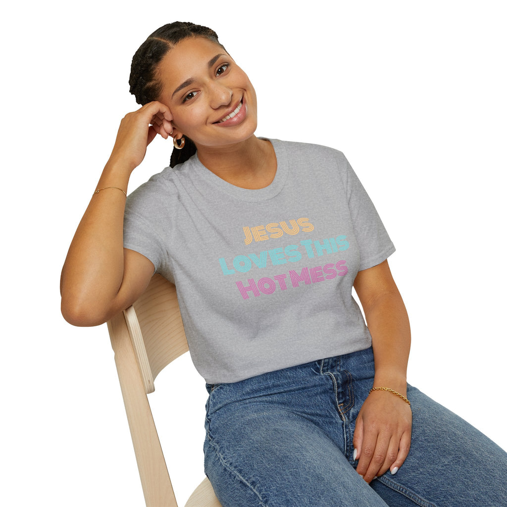 Unisex "Jesus Loves this Hot Mess" Christian Cotton Softstyle T-Shirt