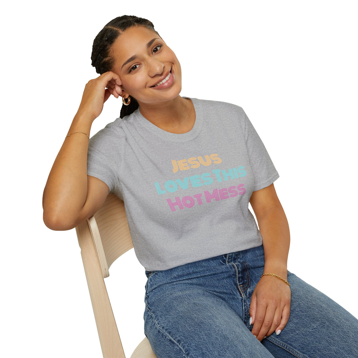 Unisex "Jesus Loves this Hot Mess" Christian Cotton Softstyle T-Shirt