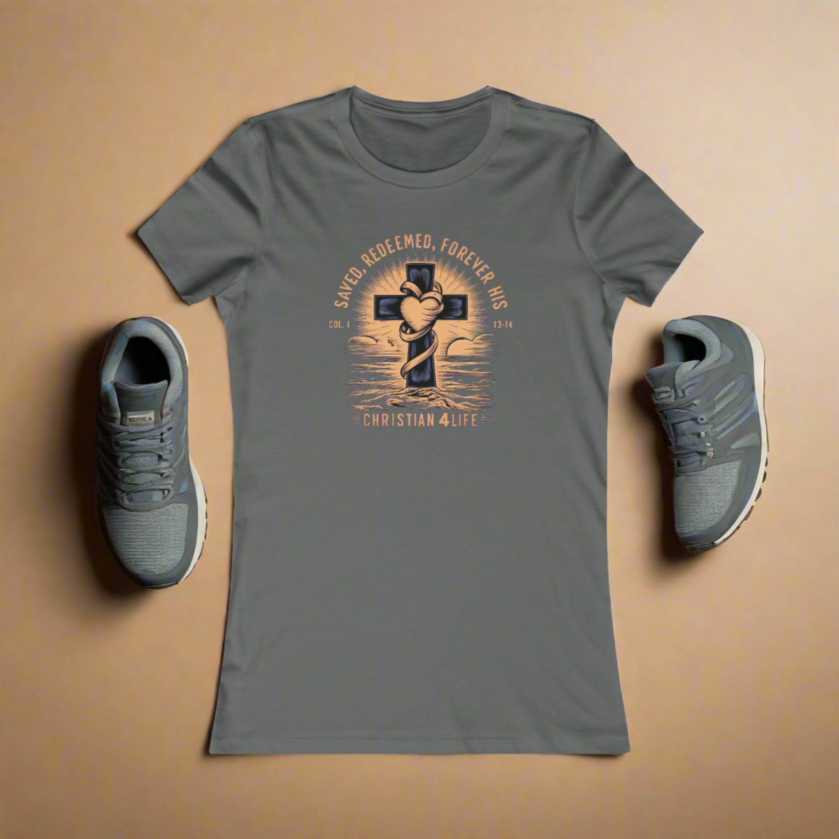 Women's "Saved, Redeemed, Forever His" inspirational Christian t-shirt