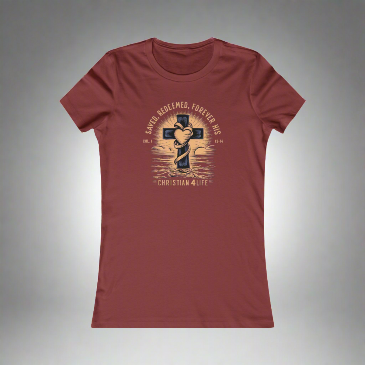 Women's "Saved, Redeemed, Forever His" inspirational Christian t-shirt