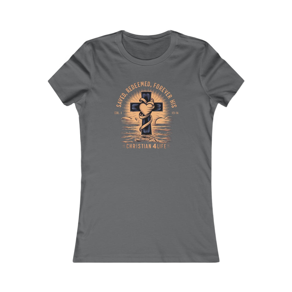 Women's "Saved, Redeemed, Forever His" inspirational Christian t-shirt