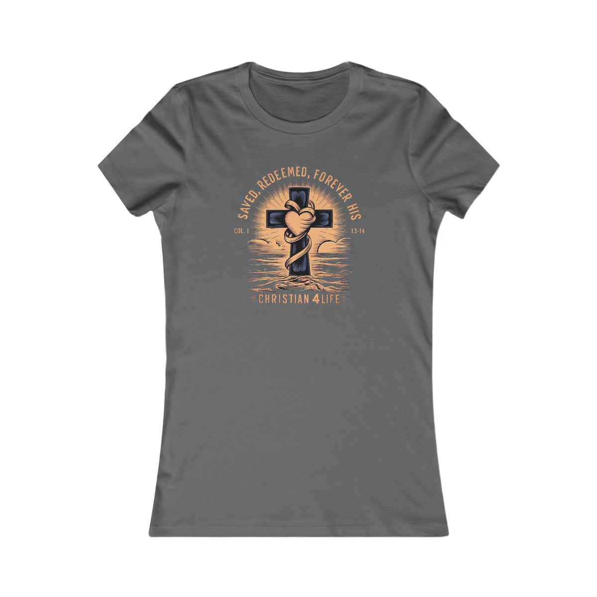 Women's "Saved, Redeemed, Forever His" inspirational Christian t-shirt