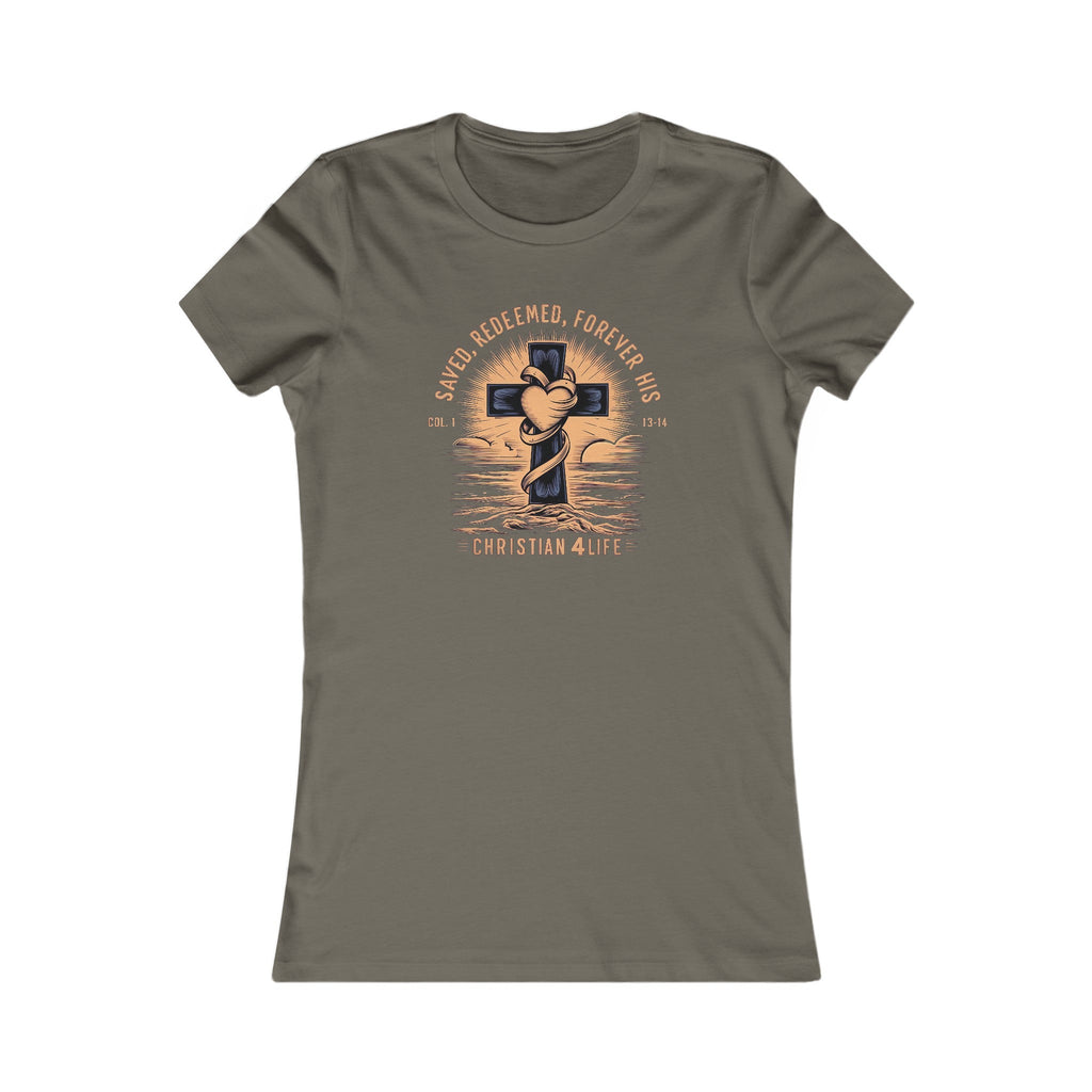 Women's "Saved, Redeemed, Forever His" inspirational Christian t-shirt
