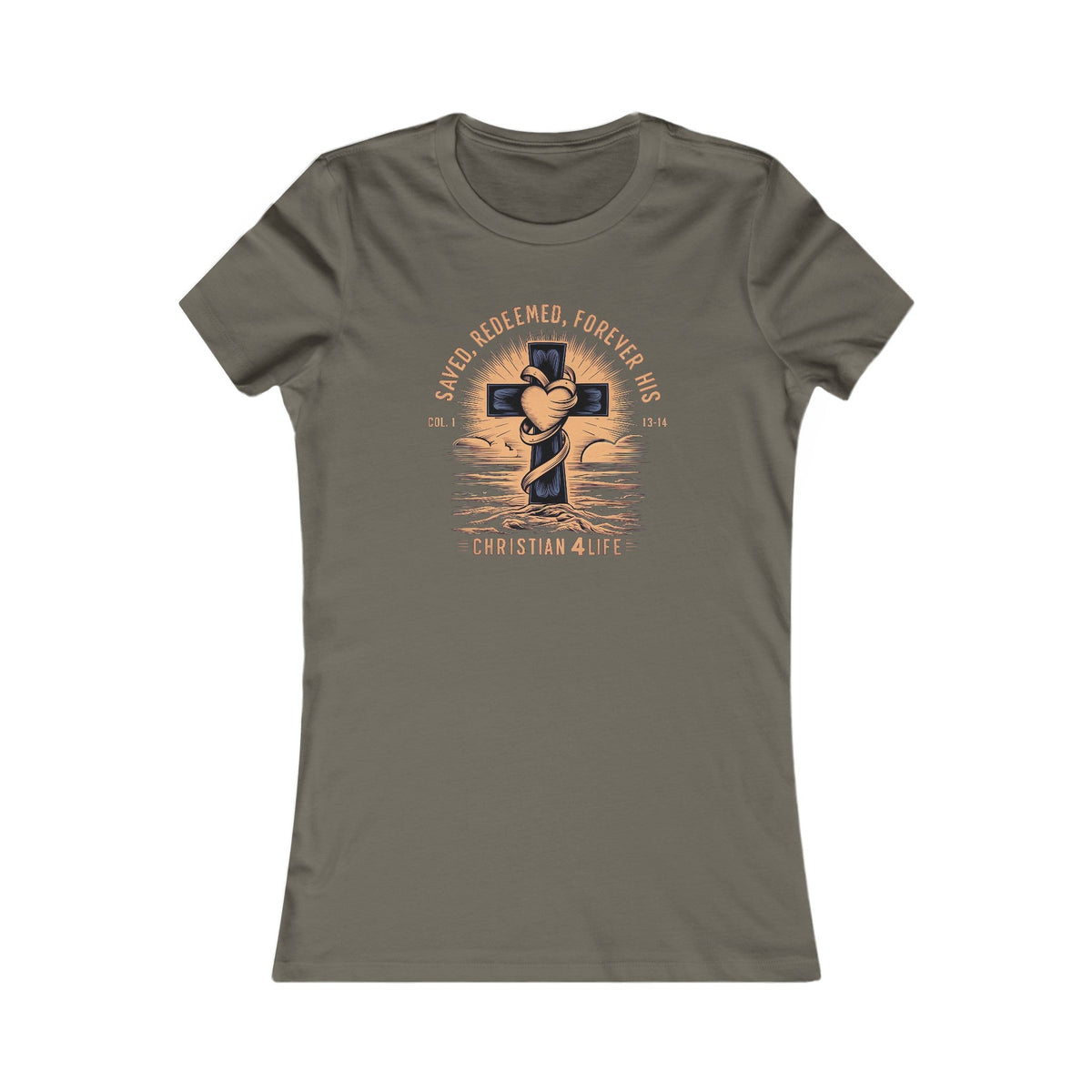 Women's "Saved, Redeemed, Forever His" inspirational Christian t-shirt